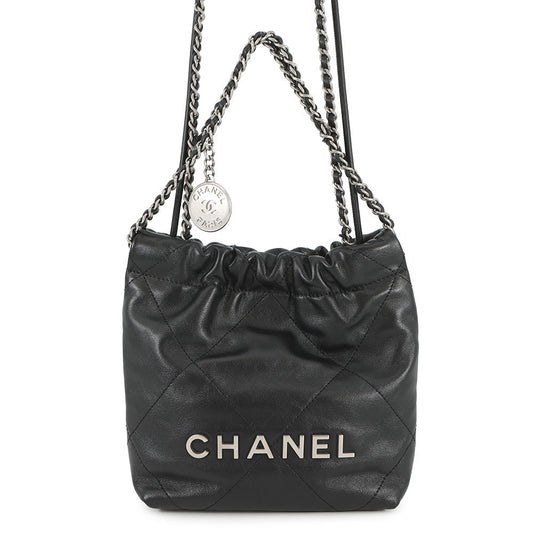 CHANEL CHANEL22 2WAYChain Handbag BlackAS3980 Shiny Calf Leather Size Mini