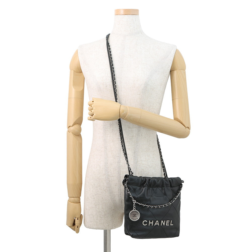 CHANEL CHANEL22 2WAYChain Handbag BlackAS3980 Shiny Calf Leather Size Mini