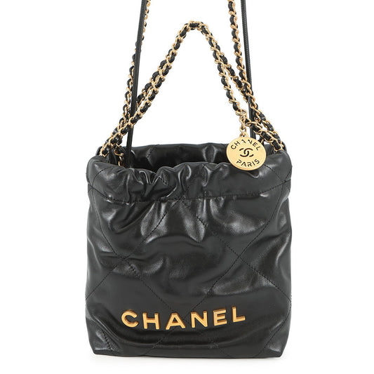 CHANEL CHANEL22 ChainShoulder Bag BlackAS3980 Shiny calfskin leather Size Mini