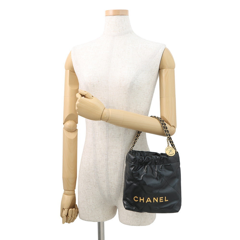 CHANEL CHANEL22 ChainShoulder Bag BlackAS3980 Shiny calfskin leather Size Mini