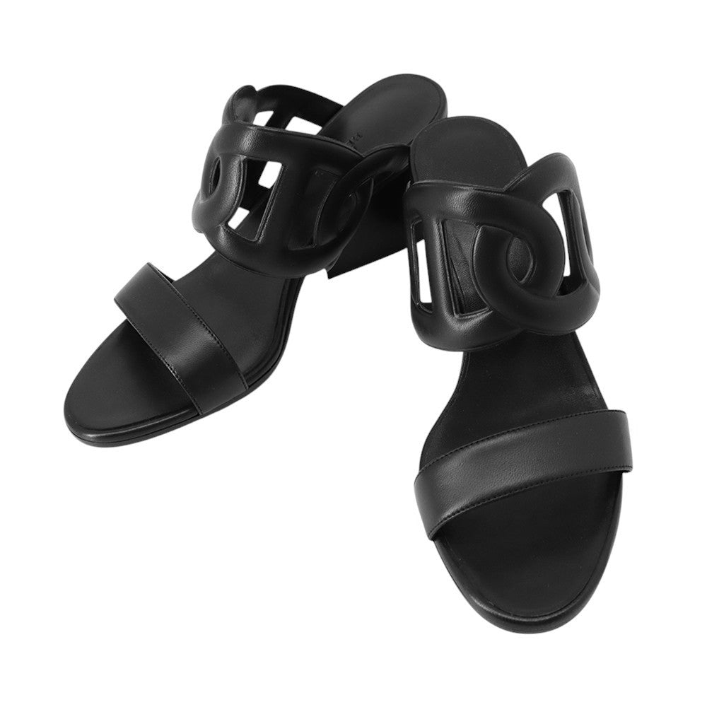 HERMES Lipari Sandals 70 Black Leather Size 38 1/2