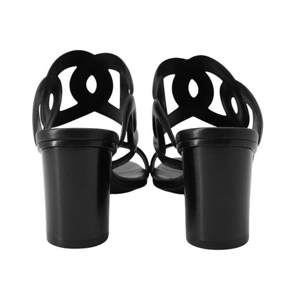HERMES Lipari Sandals 70 Black Leather Size 38 1/2