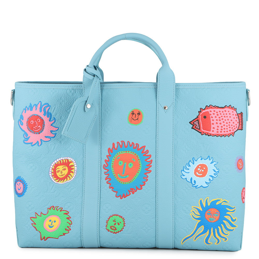 LOUIS VUITTON LVxYK Weekend Tote Blue/MulticolorM21717 Monogram・Taurillon Yayoi Kusama
