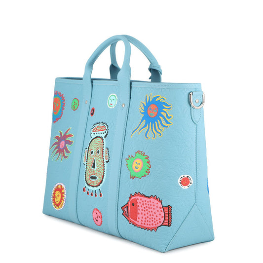 LOUIS VUITTON LVxYK Weekend Tote Blue/MulticolorM21717 Monogram・Taurillon Yayoi Kusama