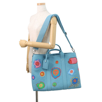 LOUIS VUITTON LVxYK Weekend Tote Blue/MulticolorM21717 Monogram・Taurillon Yayoi Kusama