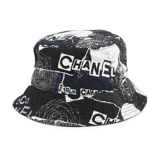 CHANEL Camellia bucket hat Size M Black/White Cotton 100%