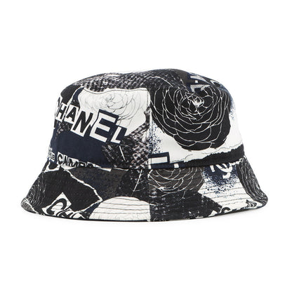 CHANEL Camellia bucket hat Size M Black/White Cotton 100%