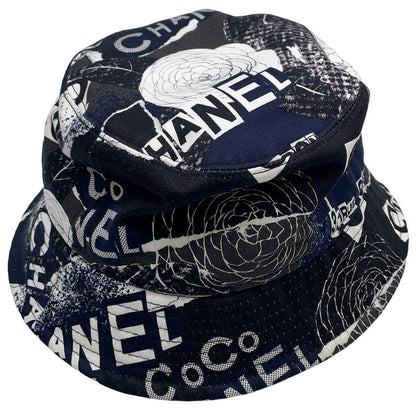 CHANEL Camellia bucket hat Size M Black/White Cotton 100%