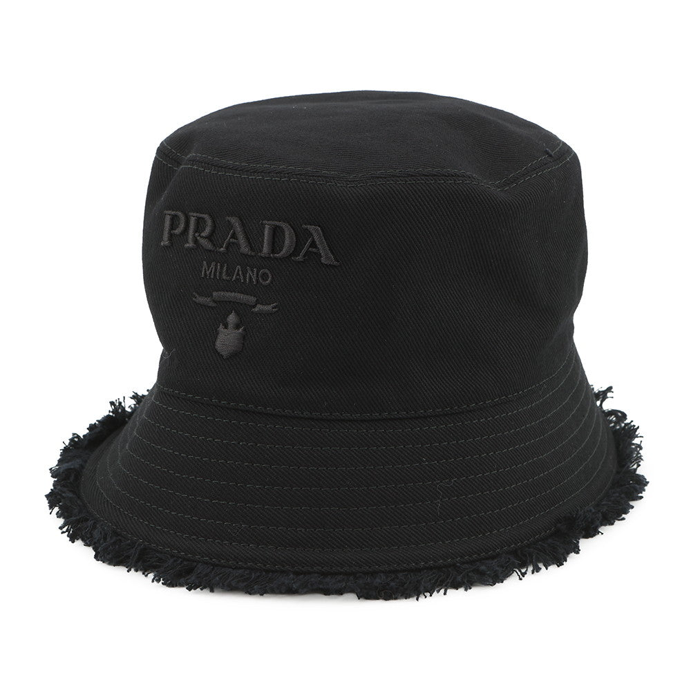PRADA Drill logo fringe bucket hat Size S Black1HC137 Cotton100%