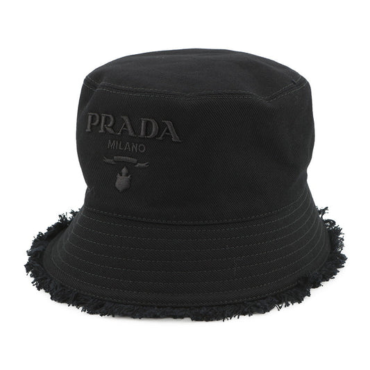 PRADA Drill logo fringe bucket hat Size S Black1HC137 Cotton100%