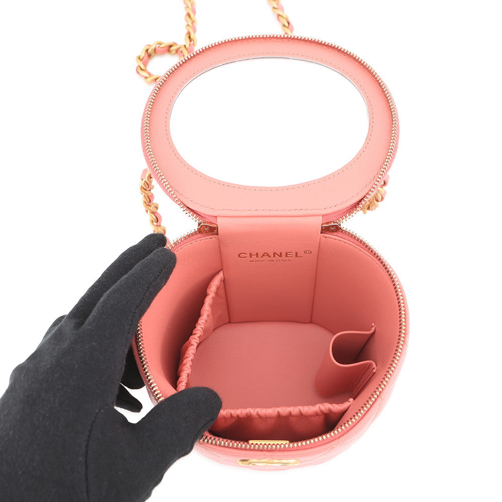 CHANEL Vanity Top Handle Shoulder Bag Pink Lambskin