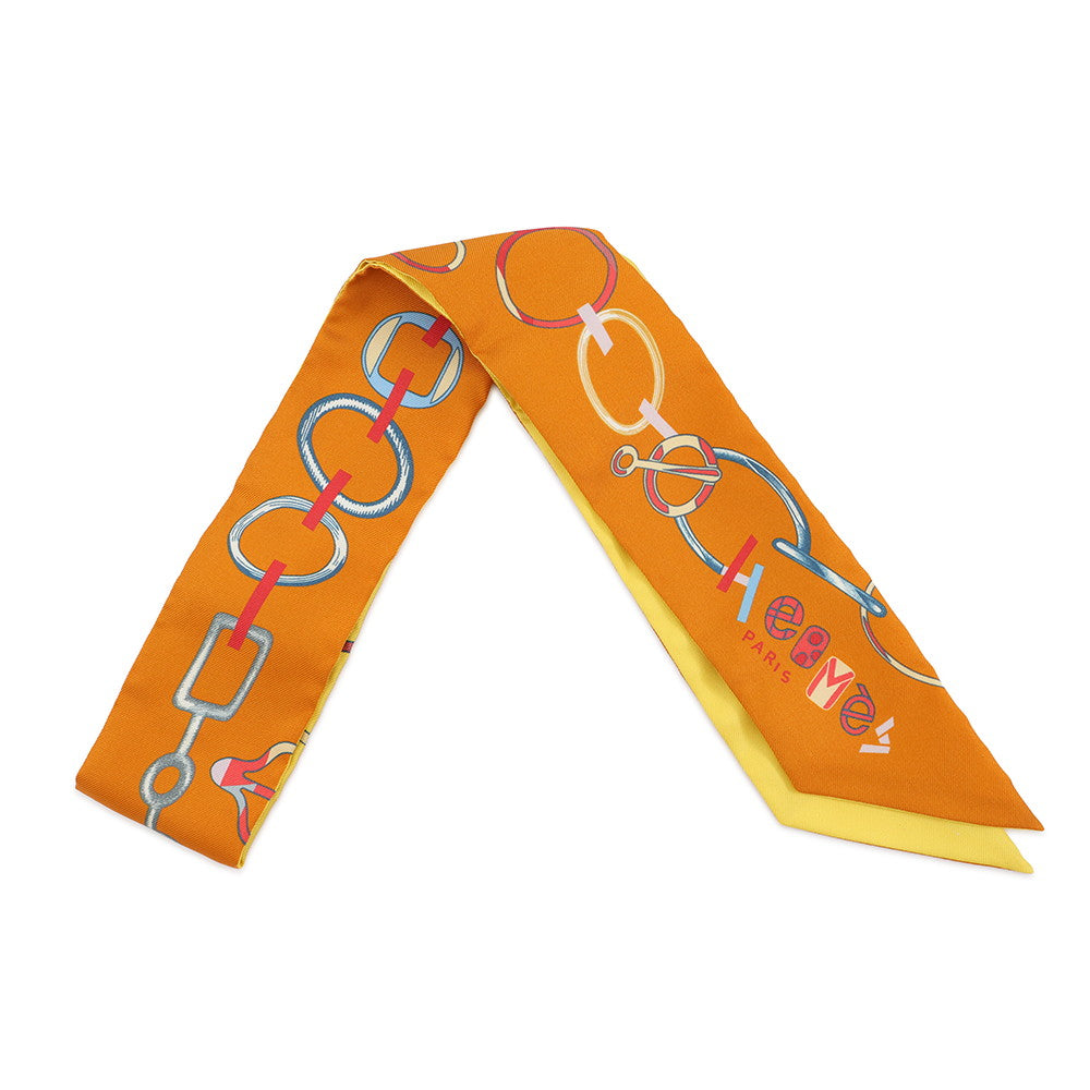 HERMES Twilly Do Re Boucles Orange/Yellow/Multicolor Silk100%