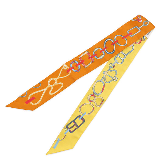 HERMES Twilly Do Re Boucles Orange/Yellow/Multicolor Silk100%