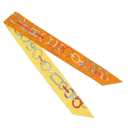 HERMES Twilly Do Re Boucles Orange/Yellow/Multicolor Silk100%