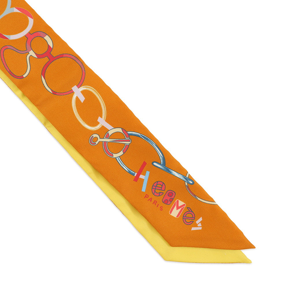 HERMES Twilly Do Re Boucles Orange/Yellow/Multicolor Silk100%