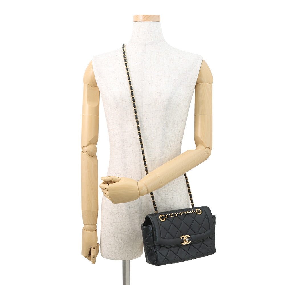 CHANEL Matelasse Flap Bag ChainShoulder BlackAS5259 Lambskin Size 21