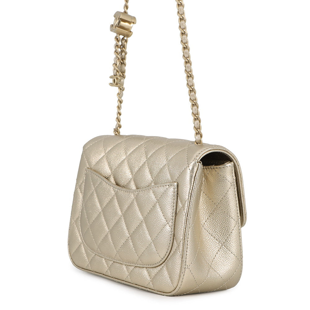 CHANEL Mini Matelasse ChainShoulder Bag GoldAS5758 Caviar Leather