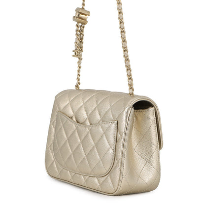 CHANEL Mini Matelasse ChainShoulder Bag GoldAS5758 Caviar Leather