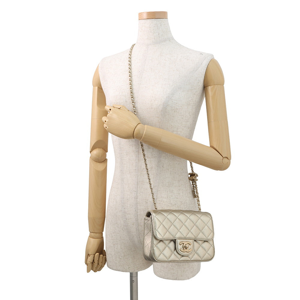 CHANEL Mini Matelasse ChainShoulder Bag GoldAS5758 Caviar Leather