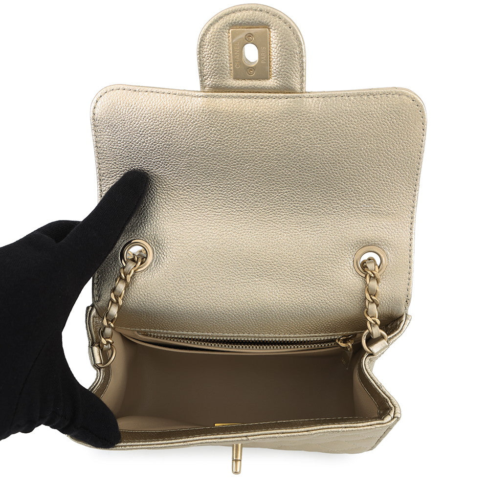 CHANEL Mini Matelasse ChainShoulder Bag GoldAS5758 Caviar Leather