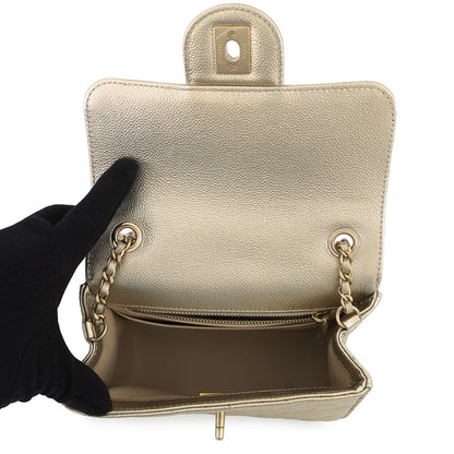 CHANEL Mini Matelasse ChainShoulder Bag GoldAS5758 Caviar Leather