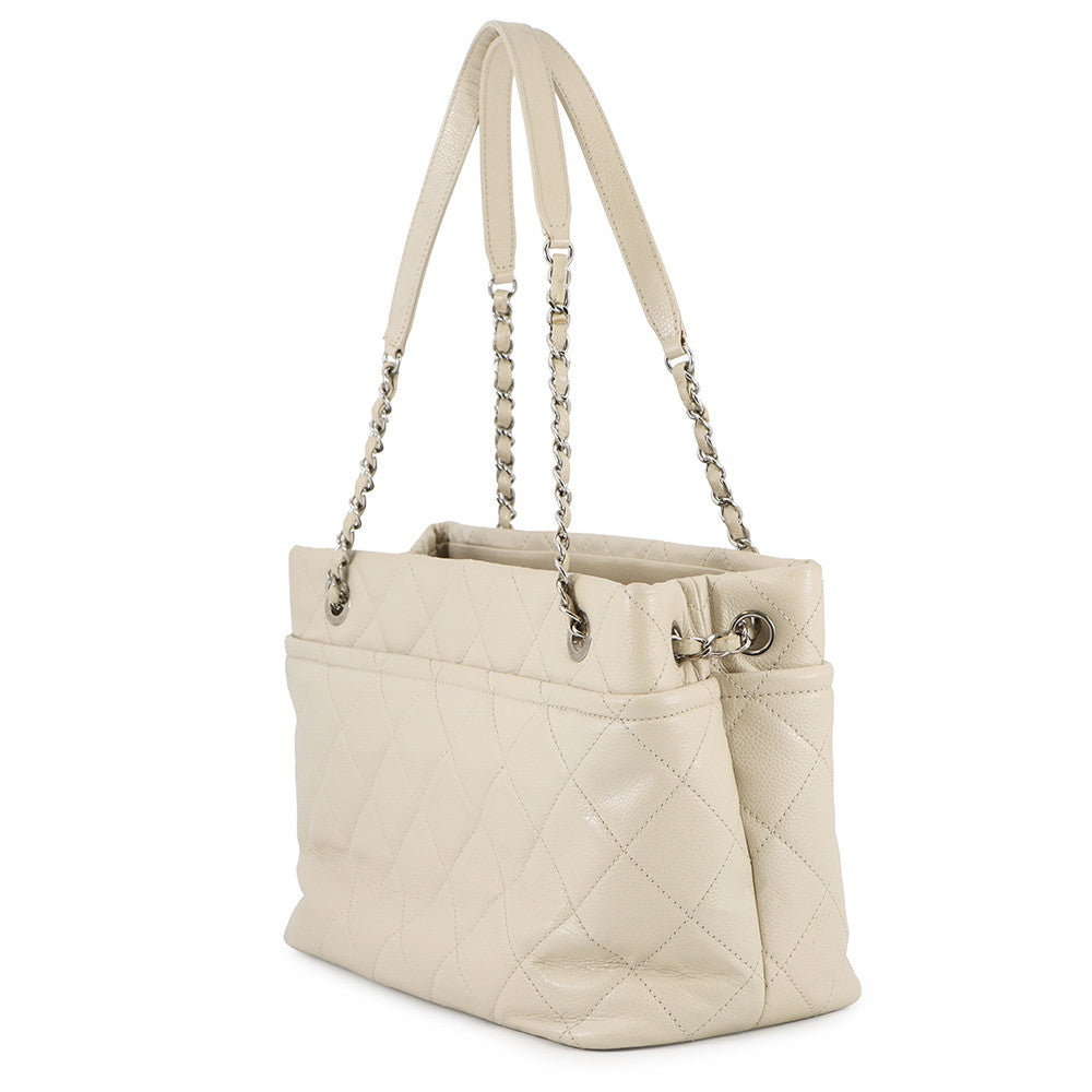 CHANEL Matelasse ChainTote Bag IvoryA48374 Caviar Leather