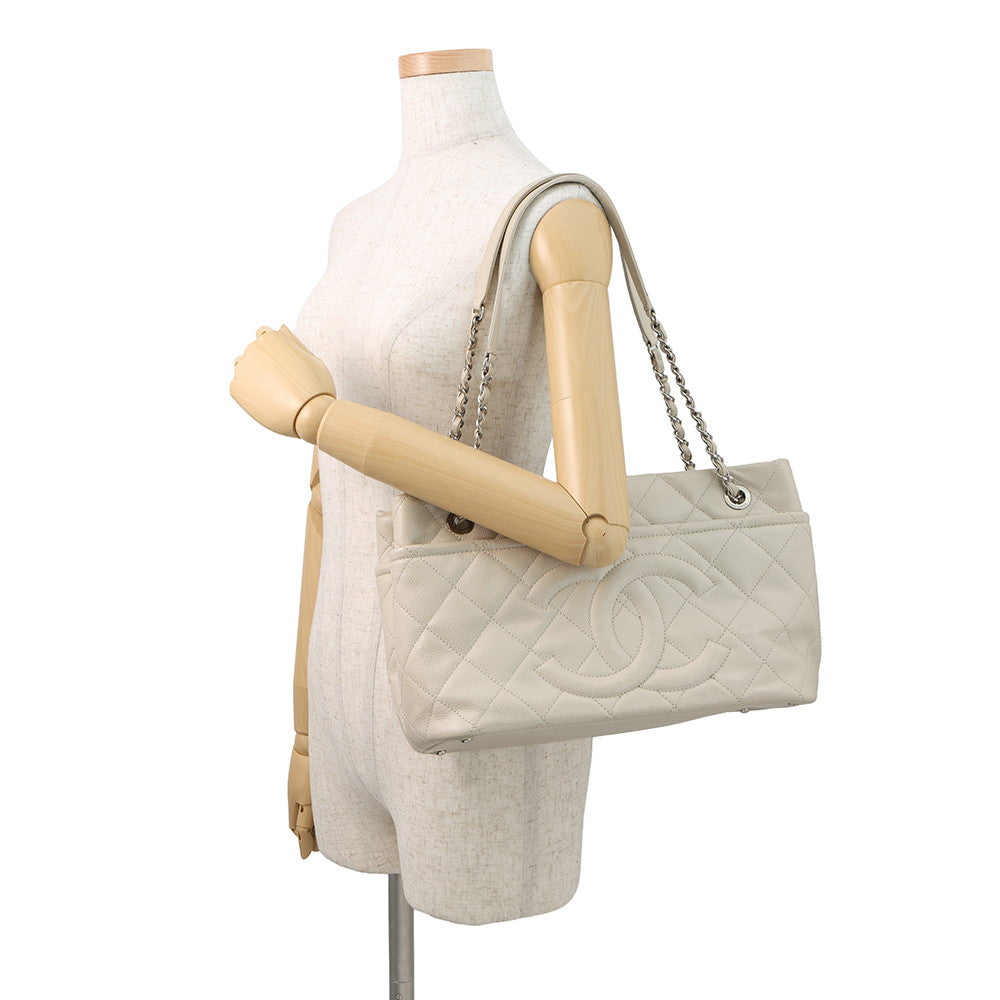CHANEL Matelasse ChainTote Bag IvoryA48374 Caviar Leather