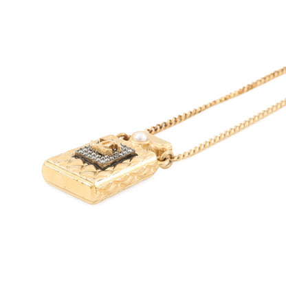 CHANEL CC Logo Perfume Bottle Motif NecklaceAB4392 Gold Plated Rhinestone Faux Pearl