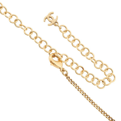 CHANEL CC Logo Perfume Bottle Motif NecklaceAB4392 Gold Plated Rhinestone Faux Pearl
