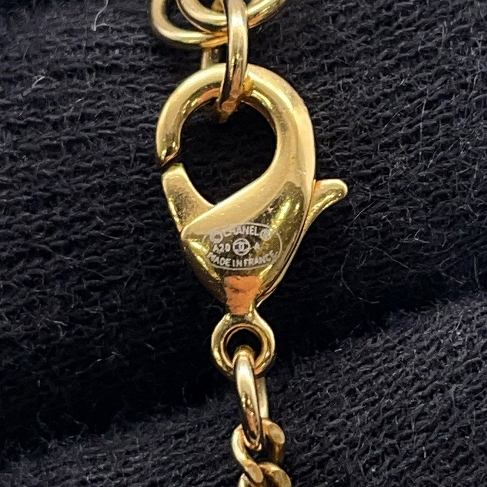 CHANEL CC Logo Perfume Bottle Motif NecklaceAB4392 Gold Plated Rhinestone Faux Pearl