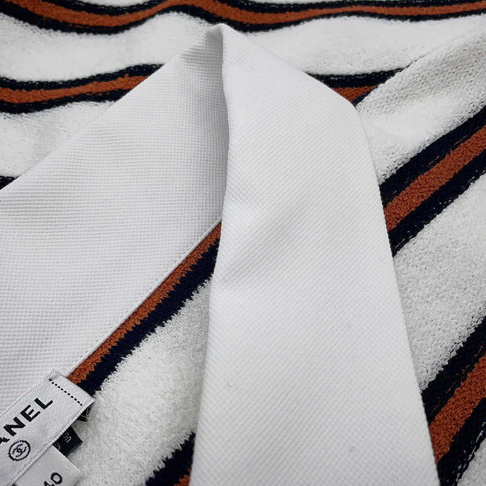 CHANEL pullover polo shirt Size 40 White/Navy/BrownP81087 Cotton 87% Viscose 8% Polyamide 4% Polyurethane 1%