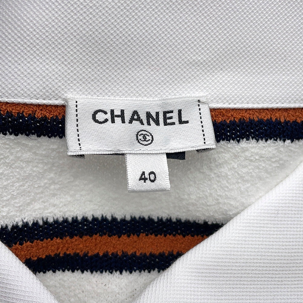 CHANEL pullover polo shirt Size 40 White/Navy/BrownP81087 Cotton 87% Viscose 8% Polyamide 4% Polyurethane 1%