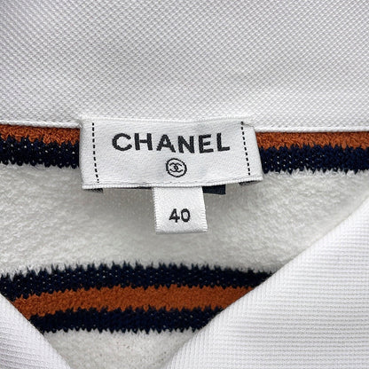 CHANEL pullover polo shirt Size 40 White/Navy/BrownP81087 Cotton 87% Viscose 8% Polyamide 4% Polyurethane 1%