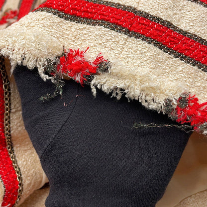 CHANEL Striped Tweed Jacket Size 42 Ivory/Red/BrownP33189 Cotton 38% Silk 38% Polyamide 17% Wool 4% Rayon2% Metal 1%