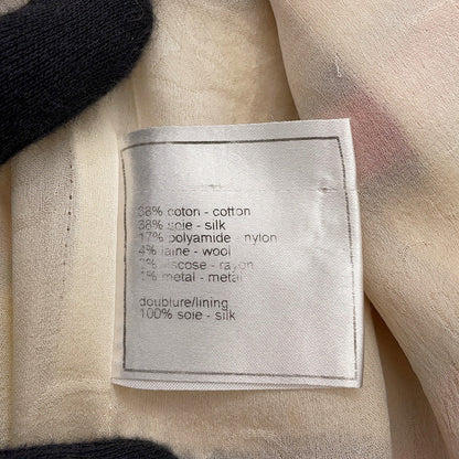 CHANEL Striped Tweed Jacket Size 42 Ivory/Red/BrownP33189 Cotton 38% Silk 38% Polyamide 17% Wool 4% Rayon2% Metal 1%
