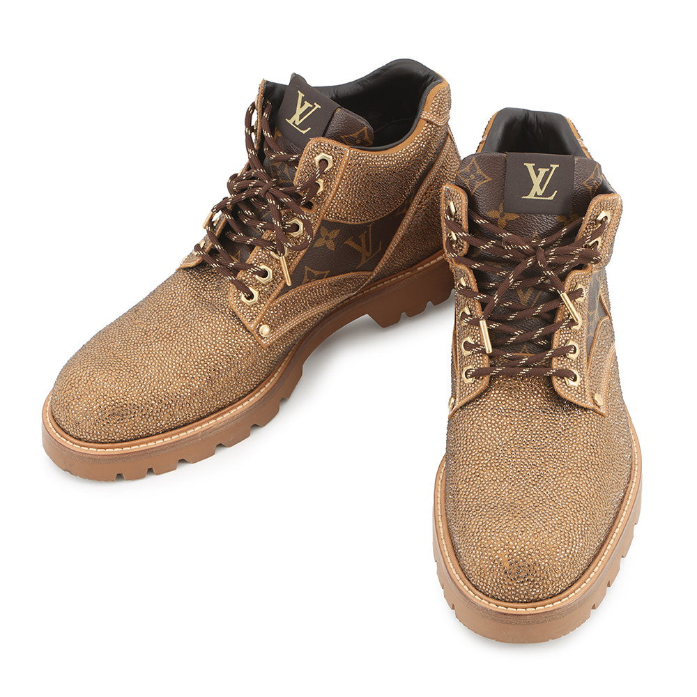 LOUIS VUITTON Oberkampf Line EncreBoots Brown/Gold Leather Rhinestone Size 10