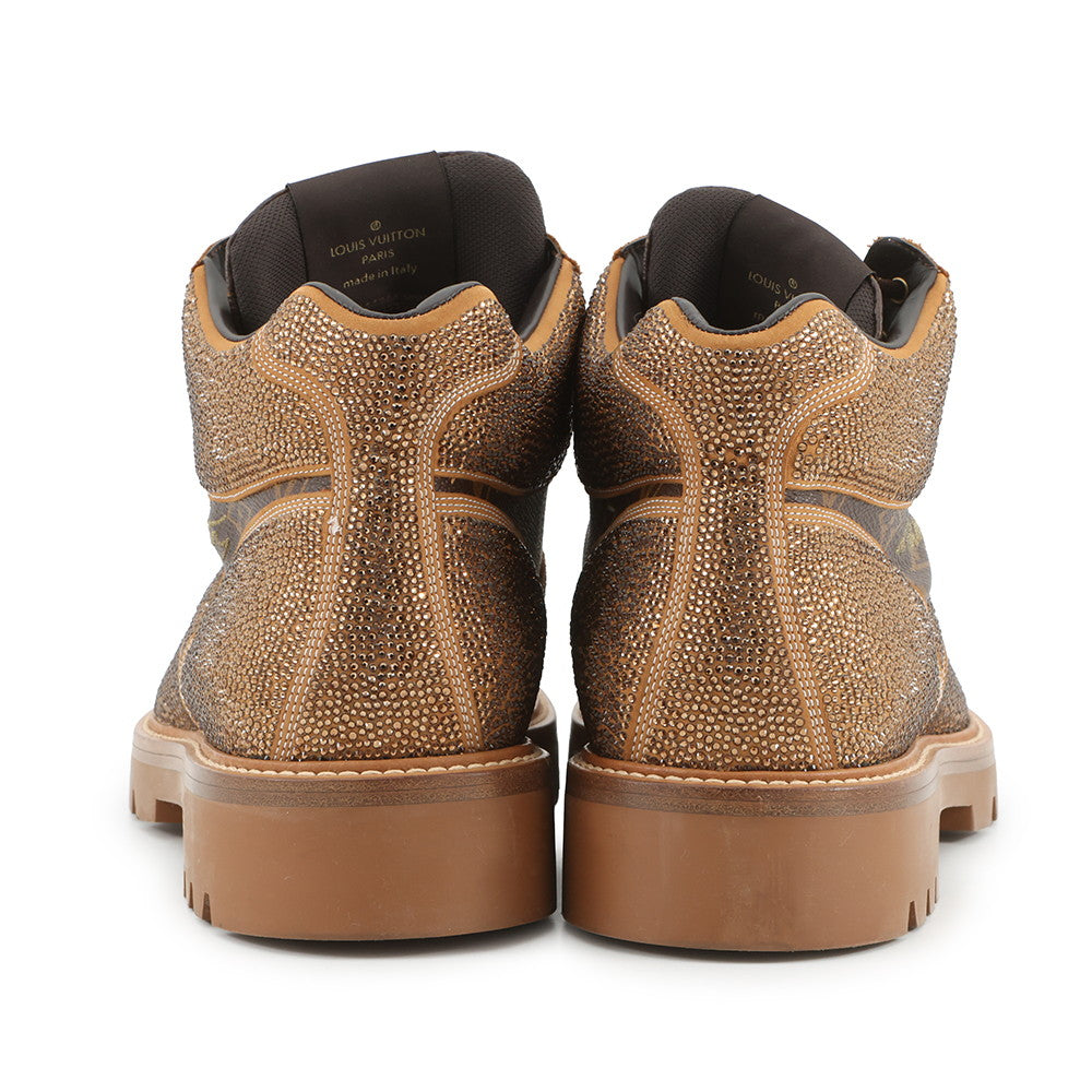 LOUIS VUITTON Oberkampf Line EncreBoots Brown/Gold Leather Rhinestone Size 10