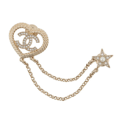 CHANEL Rhinestone Heart Star Brooch Metal Rhinestone Faux Pearl