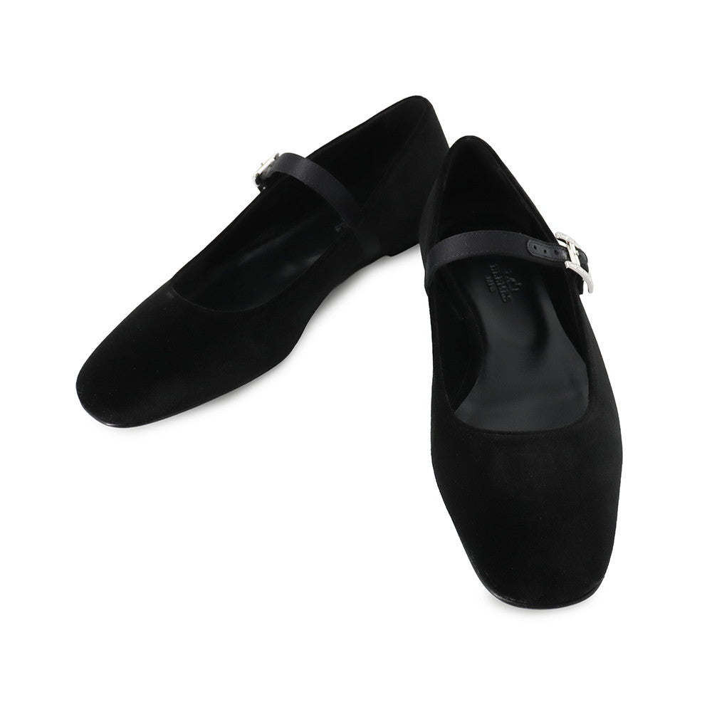 HERMES Ballet shoes "Jane" Black Velvet Fabric Satin Size 37H
