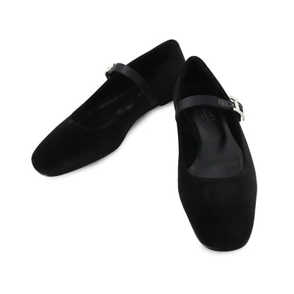 HERMES Ballet shoes "Jane" Black Velvet Fabric Satin Size 37H