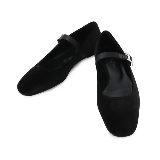 HERMES Ballet shoes "Jane" Black Velvet Fabric Satin Size 37H