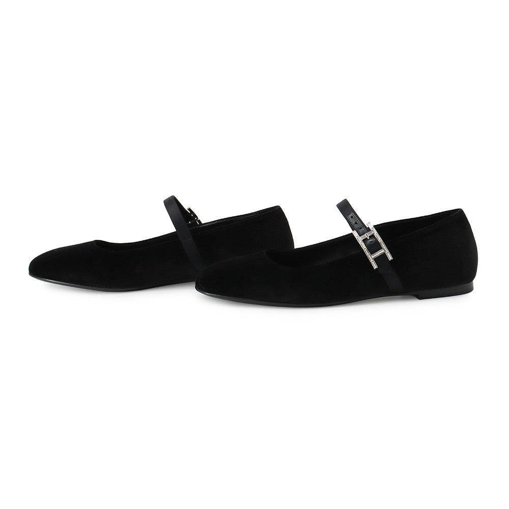 HERMES Ballet shoes "Jane" Black Velvet Fabric Satin Size 37H