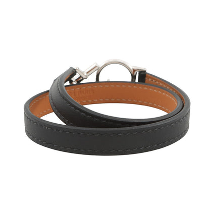 HERMES Leather Bracelet "Croisière" Double Tour Size T3 Black Swift Leather