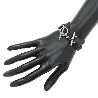 HERMES Leather Bracelet "Croisière" Double Tour Size T3 Black Swift Leather