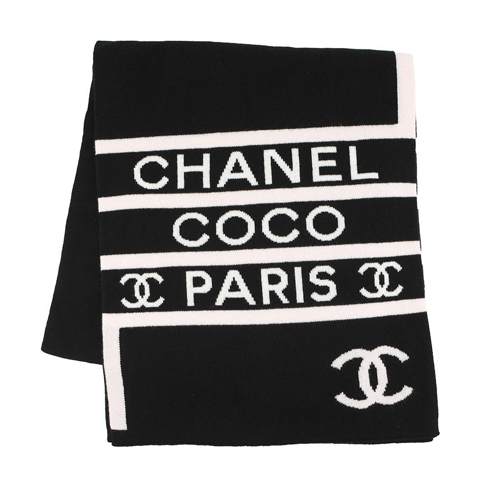 CHANEL CC Logo Large Scarf Black/White/Pink Cashmere100%