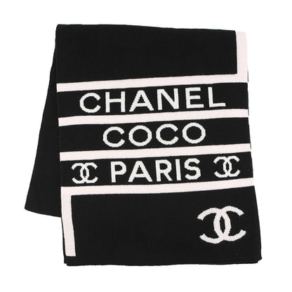 CHANEL CC Logo Large Scarf Black/White/Pink Cashmere100%