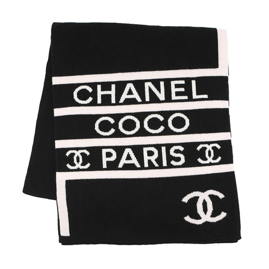 CHANEL CC Logo Large Scarf Black/White/Pink Cashmere100%