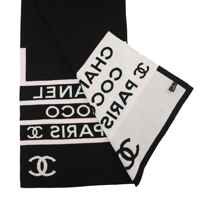 CHANEL CC Logo Large Scarf Black/White/Pink Cashmere100%