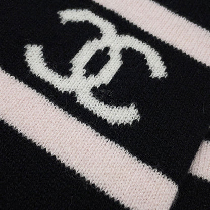 CHANEL CC Logo Large Scarf Black/White/Pink Cashmere100%