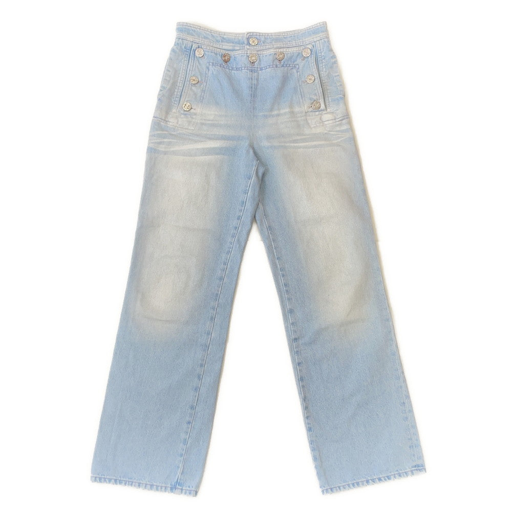 CHANEL COCO Button Denim Pants Size 36 Light BlueP76228 Cotton100%